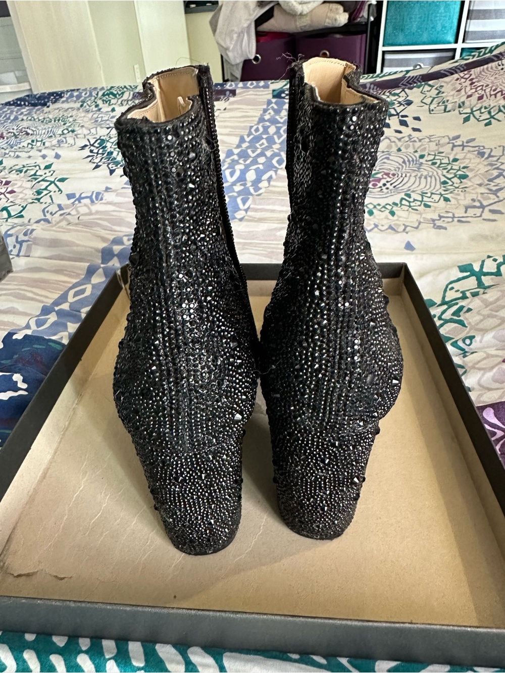 Betsey Johnson Black Sparkle Pointed Toe Ankle Boots - Picture 9 of 9